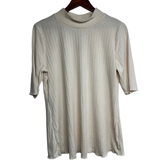 NWT The Nines by HATCH Mock Turtleneck Rib Knit Maternity Shirt Ivory Size XL - Picture 2 of 10